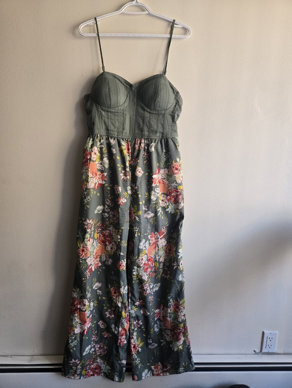 Olive Green Floral Jumper with Bustier Top